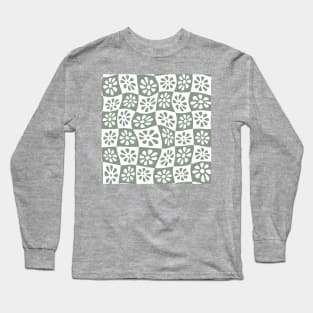 Sage Green Wavy Floral Checkers Long Sleeve T-Shirt